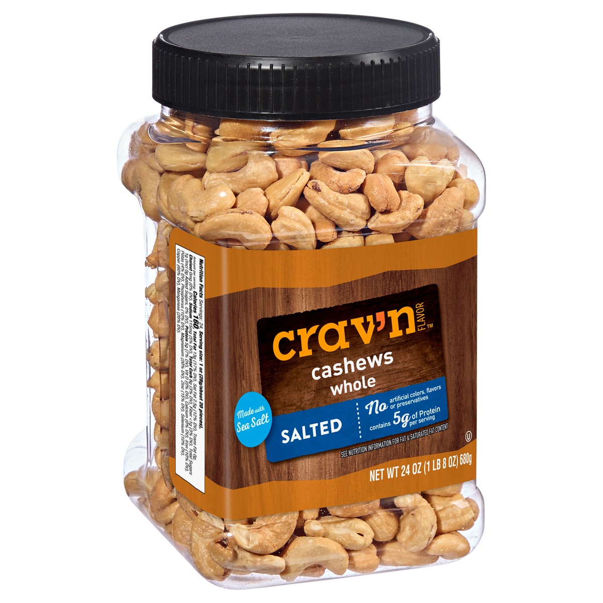 slide 2 of 4, Crav'n Flavor Whole Salted Cashews 24 oz, 24 oz