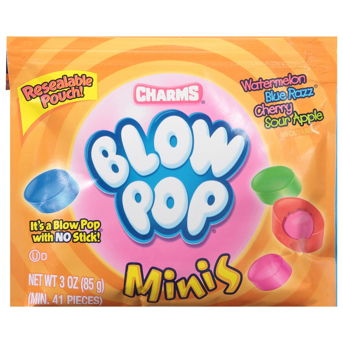 slide 13 of 13, Charms Watermelon, Blue Razz, Cherry, Sour Apple Blow Pop Minis 3 oz, 3 oz