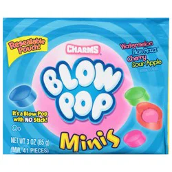 Charms Watermelon, Blue Razz, Cherry, Sour Apple Blow Pop Minis 3 oz