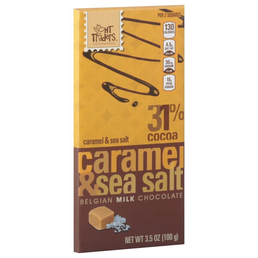 slide 1 of 1, Harris Teeter Traders Milk Chocolate Bar - Sea Salt and Caramel, 3.5 oz