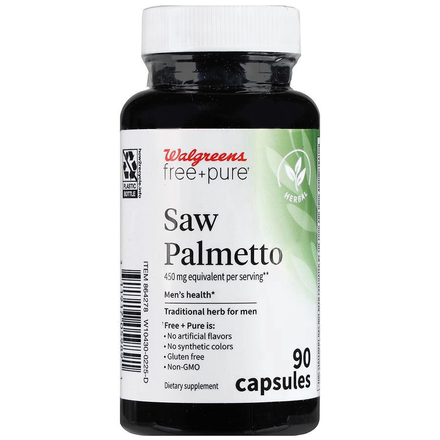 slide 1 of 5, Walgreens Free & Pure Saw Palmetto 450 mg Capsules, 90 ct