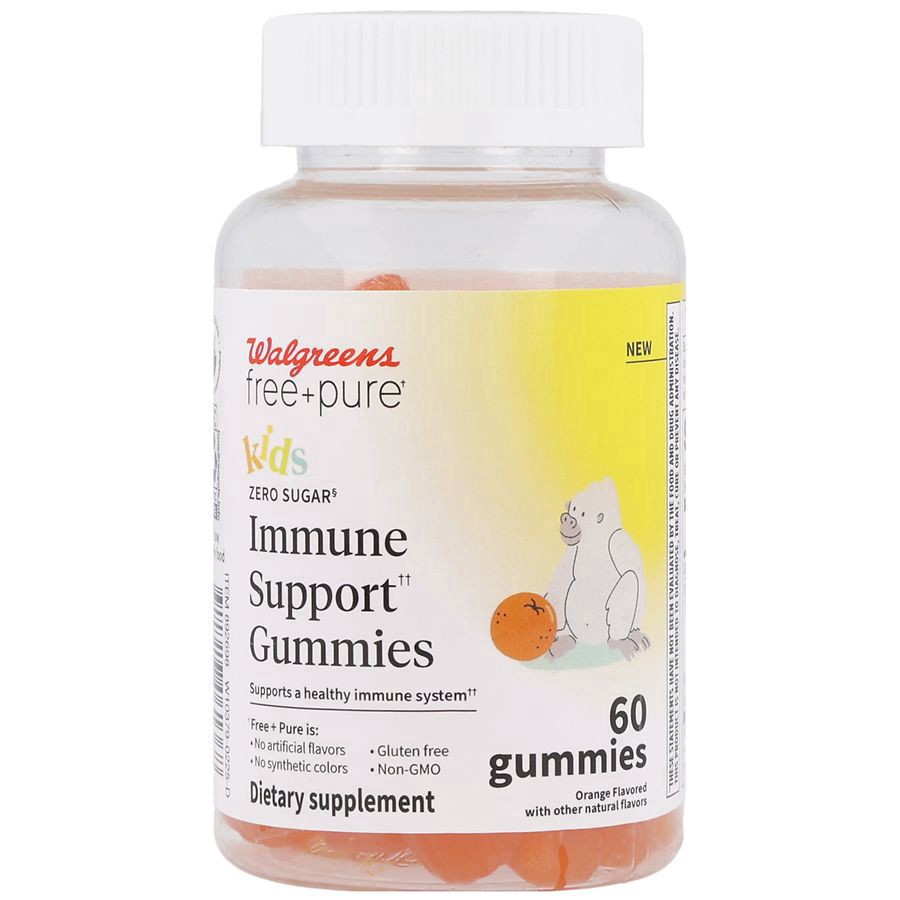 slide 1 of 5, Walgreens Free & Pure Kids Immune Support Gummies Orange, 60 ct