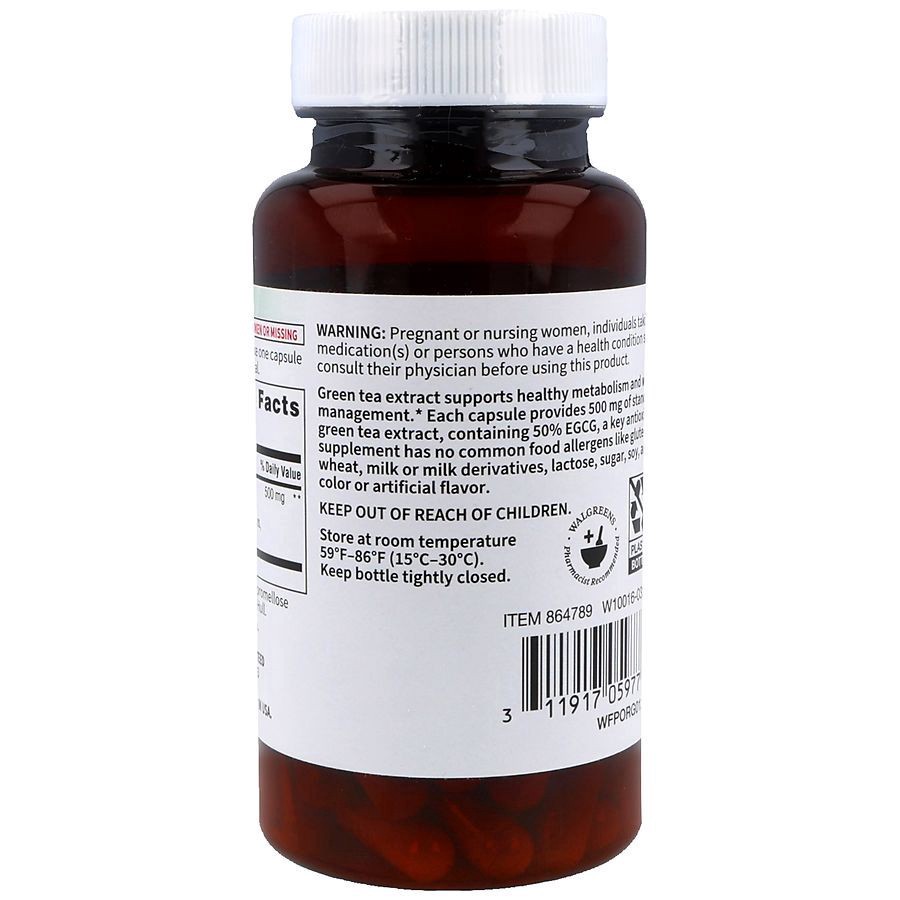 slide 2 of 5, Walgreens Free & Pure Green Tea 500 mg Capsules, 60 ct