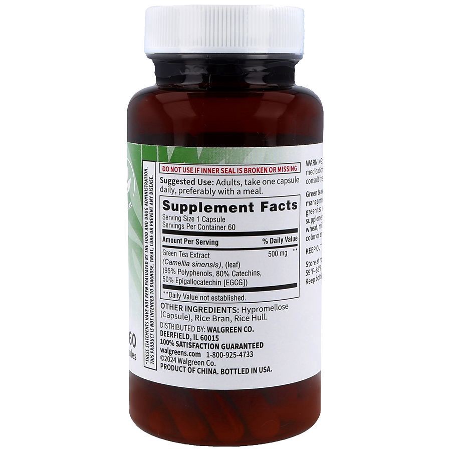 slide 5 of 5, Walgreens Free & Pure Green Tea 500 mg Capsules, 60 ct