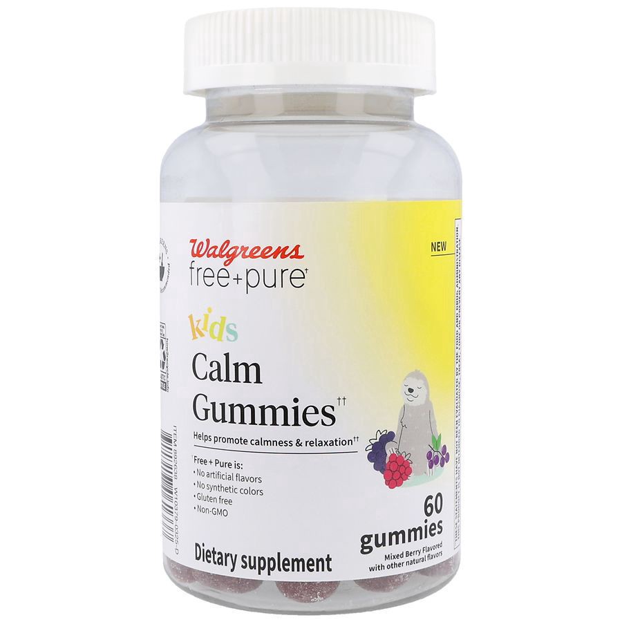 slide 1 of 5, Walgreens Free & Pure Kids Calm Gummies Mixed Berry, 60 ct