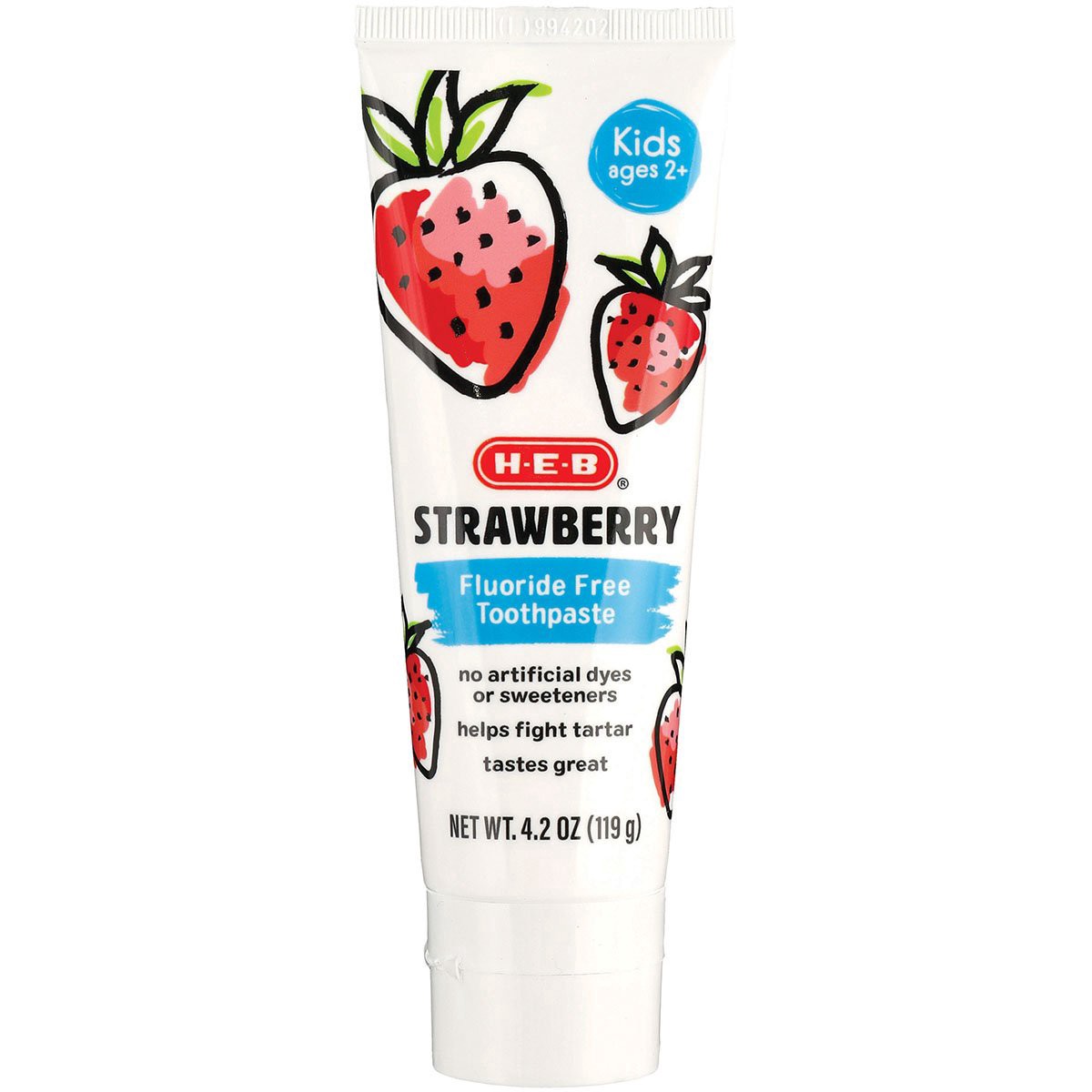 slide 1 of 1, H-E-B Kids Strawberry Fluoride Free Toothpaste, 4.2 oz