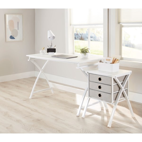slide 8 of 10, Realspace X-Cross 48""W Computer Desk With File Cabinet, White, 1 ct