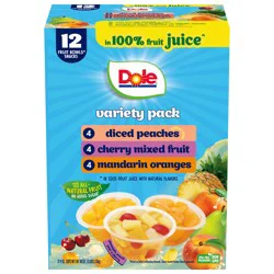 Dole Fruit Bowls Snack in 100% Fruit Juice Variety Pack 12 - 4 oz Cups