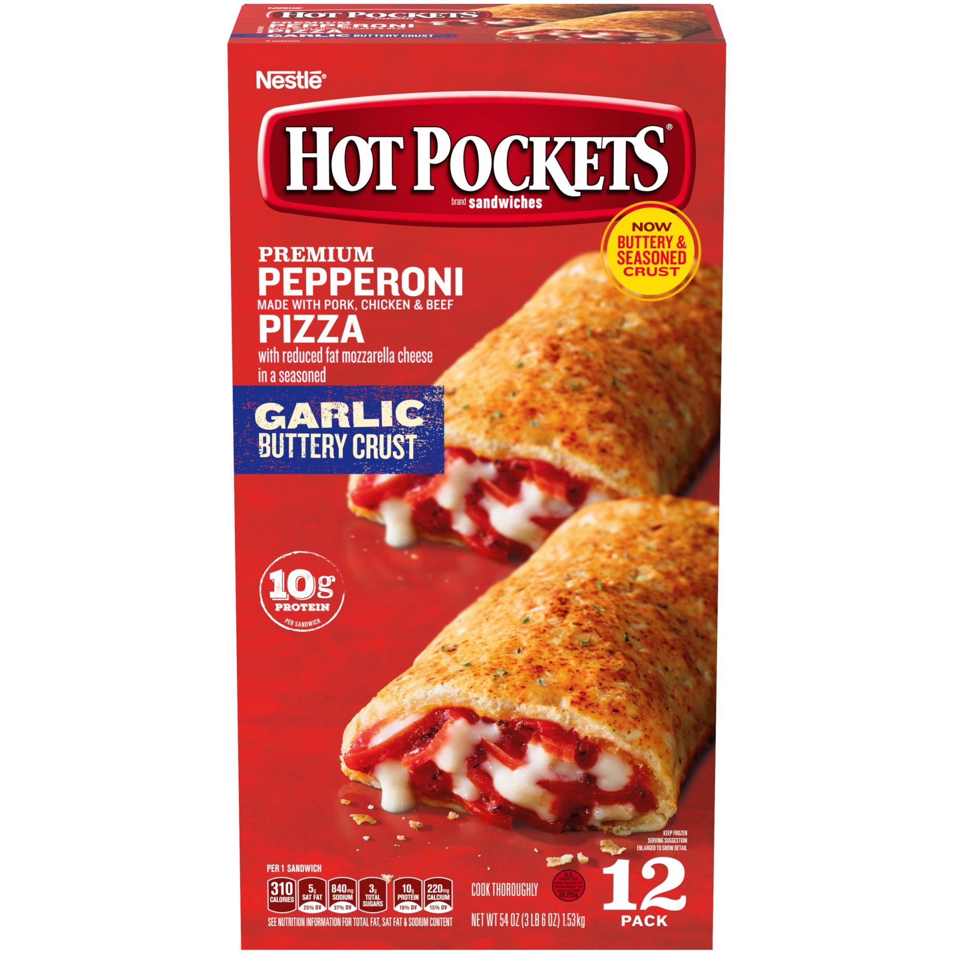 slide 6 of 10, Hot Pockets Pepperoni Pizza Garlic Buttery Crust Frozen Snacks, Pizza Snack Made with Reduced Fat Mozzarella Cheese, 1 Count Frozen Sandwich, 4.5 oz