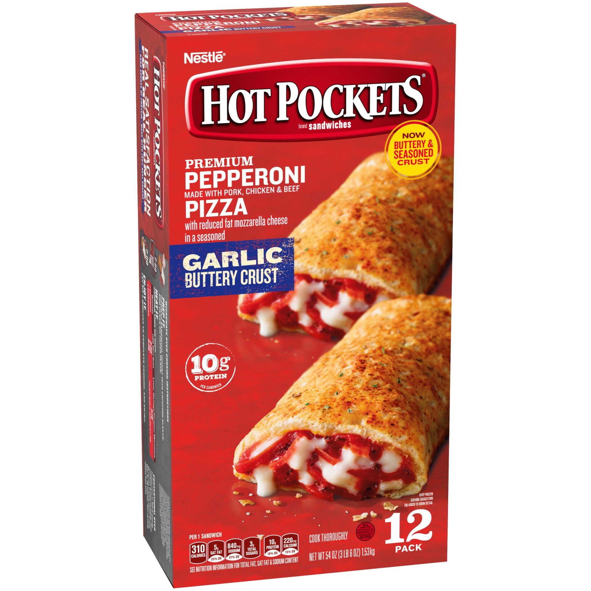 slide 5 of 10, Hot Pockets Pepperoni Pizza Garlic Buttery Crust Frozen Snacks, Pizza Snack Made with Reduced Fat Mozzarella Cheese, 1 Count Frozen Sandwich, 4.5 oz