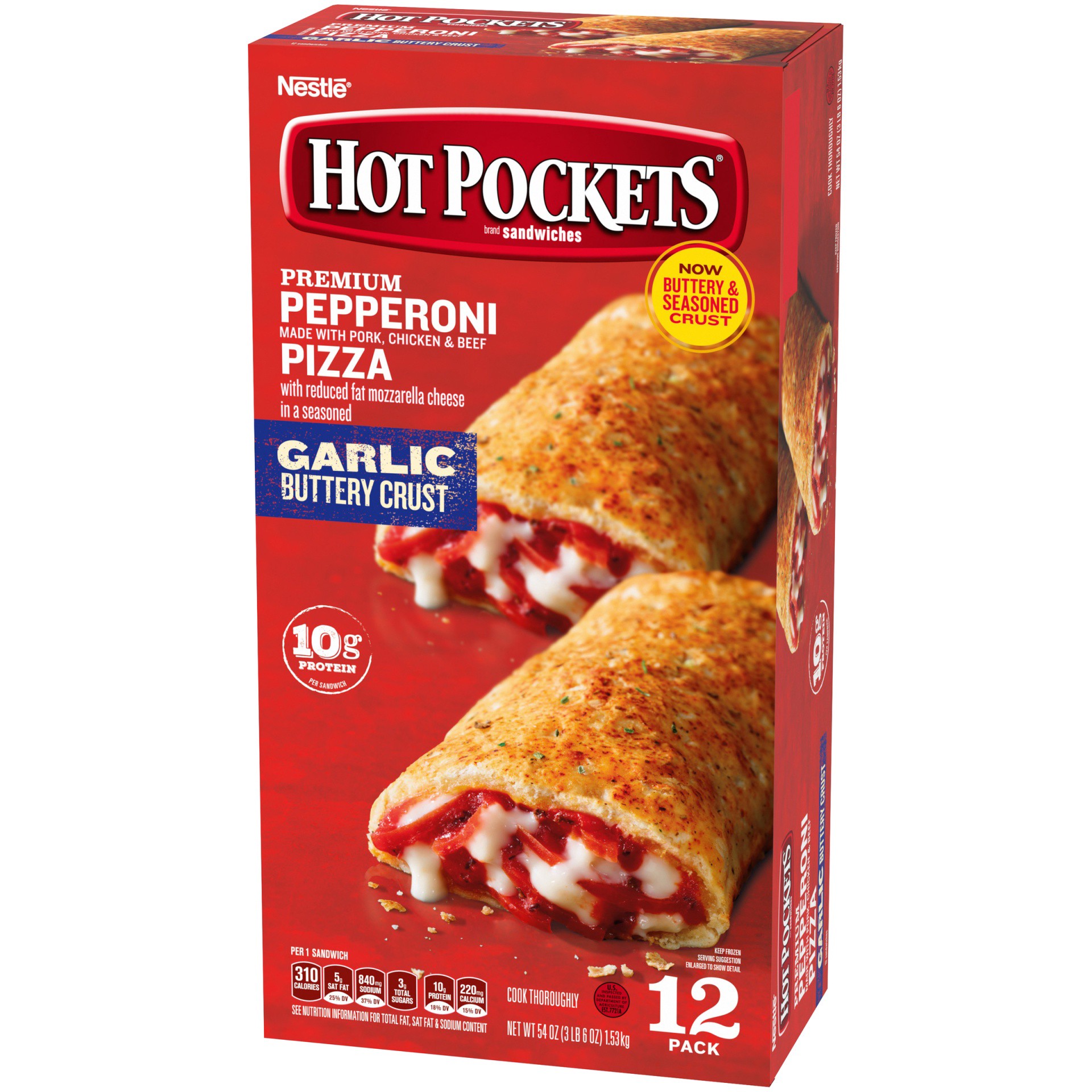 slide 7 of 10, Hot Pockets Pepperoni Pizza Garlic Buttery Crust Frozen Snacks, Pizza Snack Made with Reduced Fat Mozzarella Cheese, 1 Count Frozen Sandwich, 4.5 oz