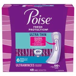 Poise Ultra Thin Incontinence Pads & Postpartum Pads for Bladder Leaks, 4 Drop Moderate Absorbency, Long Length, 48 Count