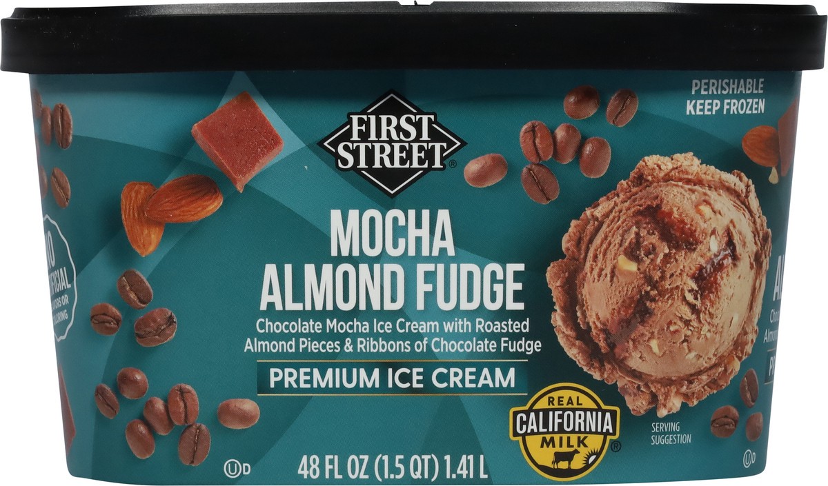 slide 11 of 14, First Street Fs/Cr Mocha Almond Fudge Ice Cream, 48 oz