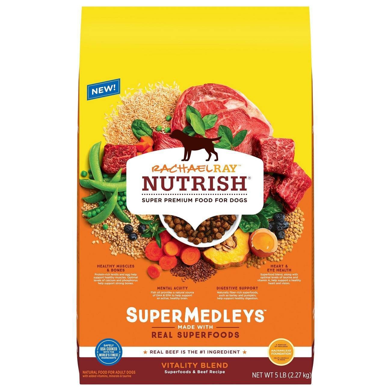 slide 1 of 9, Rachael Ray Nutrish Super Medleys Vitality Blend Superfoods & Beef Recipe Adult Super Premium Dry Dog Food - 5lbs, 1 ct