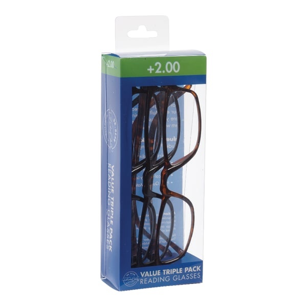 slide 1 of 2, Dr. Dean Edell Plastic Reading Glasses, +2.00, Pack Of 3, 3 ct