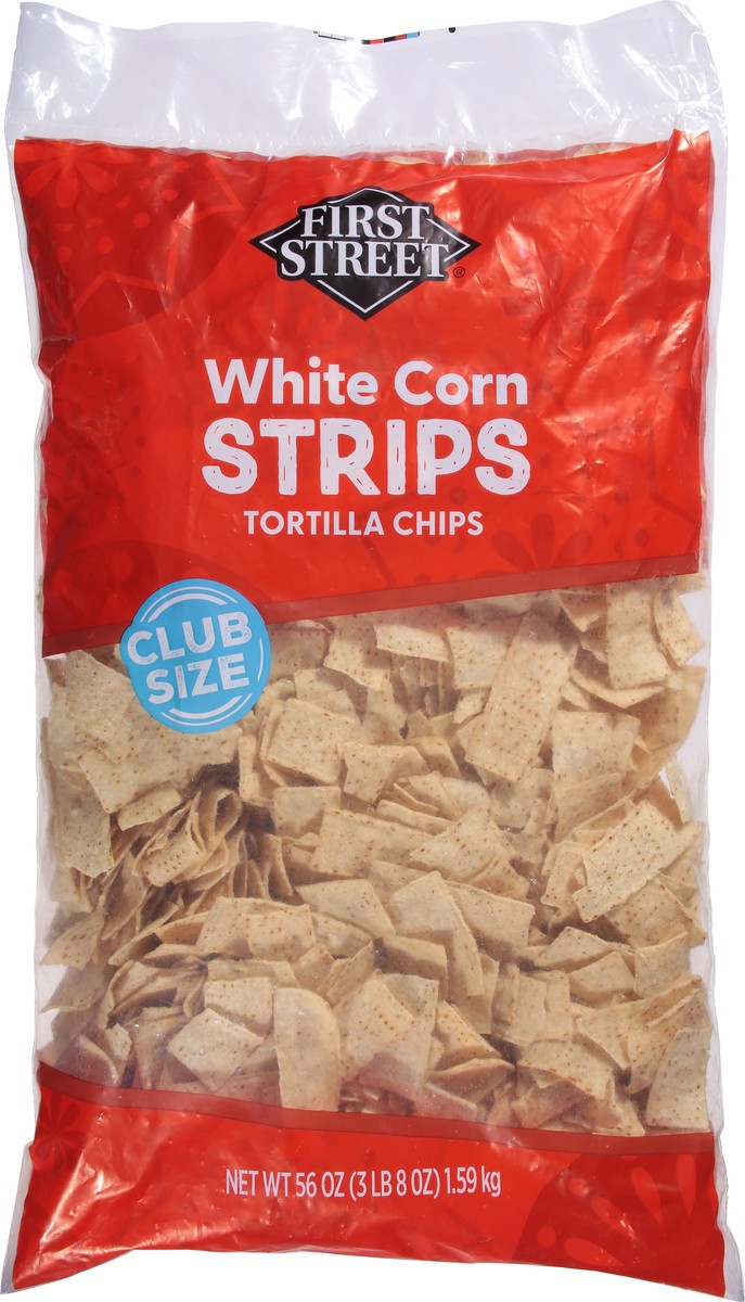 slide 9 of 13, First Street White Tortilla Strips, 56 oz