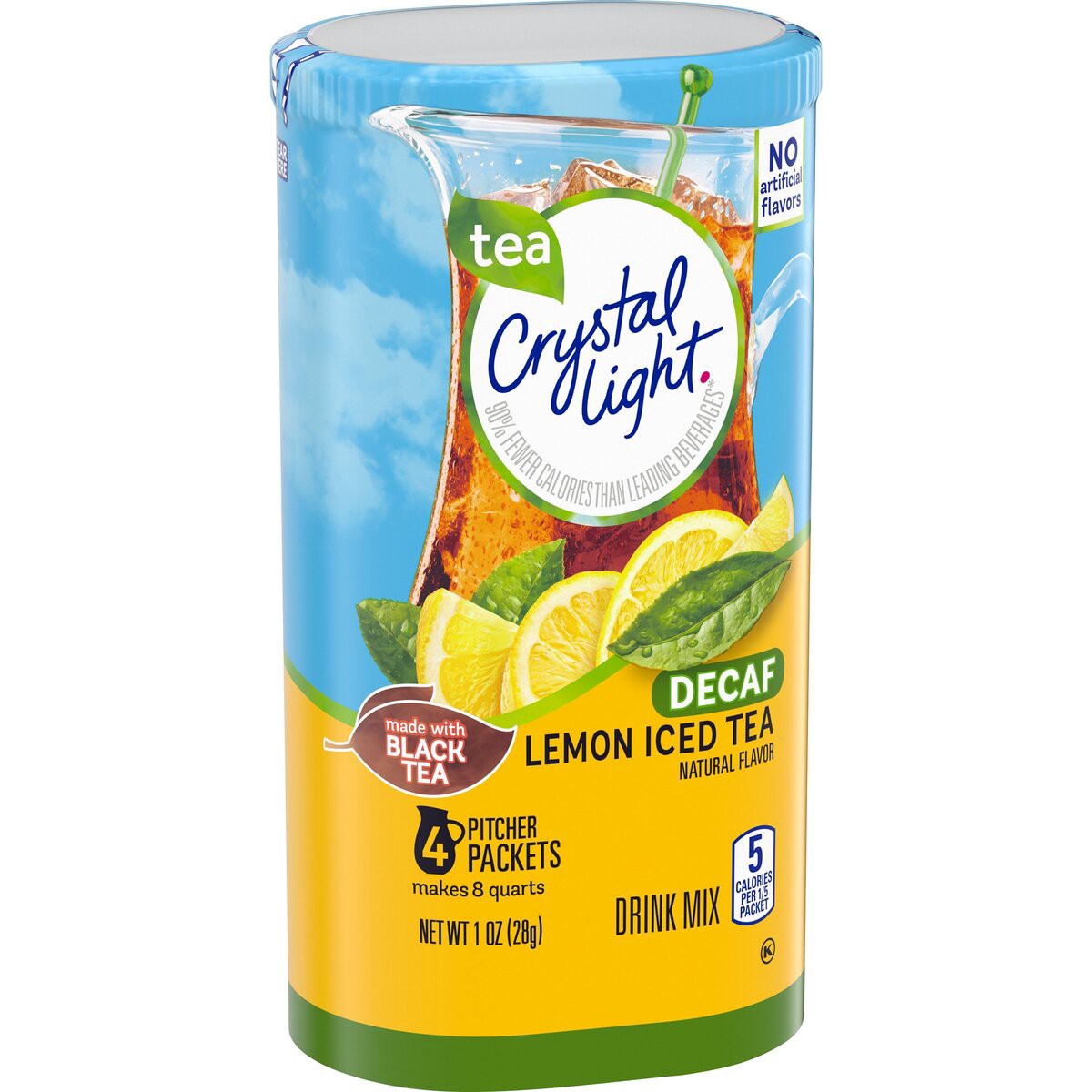 slide 4 of 6, Crystal Light Decaf Lemon Iced Tea Naturally Flavored Powdered Drink Mix, 4 ct Pitcher Packets, 4 ct