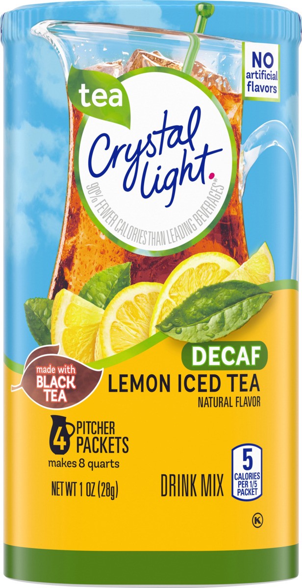 slide 5 of 6, Crystal Light Decaf Lemon Iced Tea Naturally Flavored Powdered Drink Mix, 4 ct Pitcher Packets, 4 ct