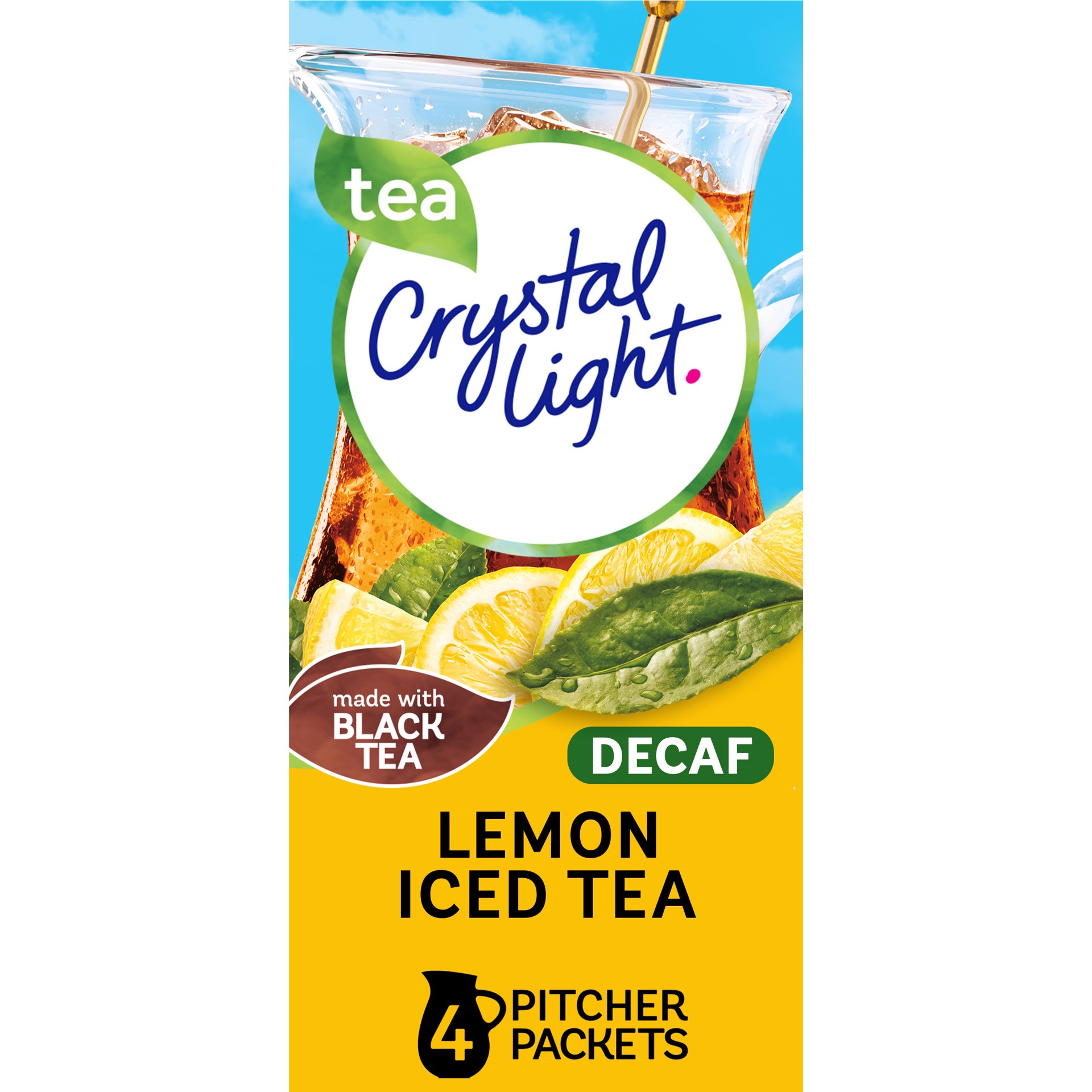 slide 1 of 6, Crystal Light Decaf Lemon Iced Tea Naturally Flavored Powdered Drink Mix, 4 ct Pitcher Packets, 4 ct