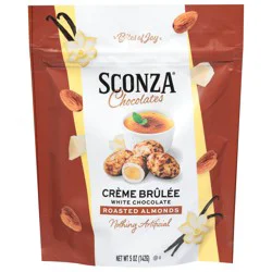 Sconza Chocolates Creme Brulee White Chocolate Roasted Almonds 5 oz