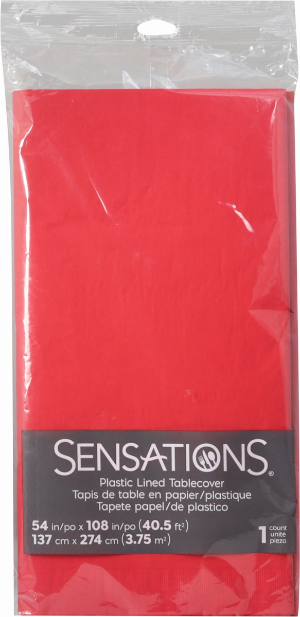 slide 4 of 10, Sensations Classic Red Plastic Lined Tablecover 1 ea, 1 ct