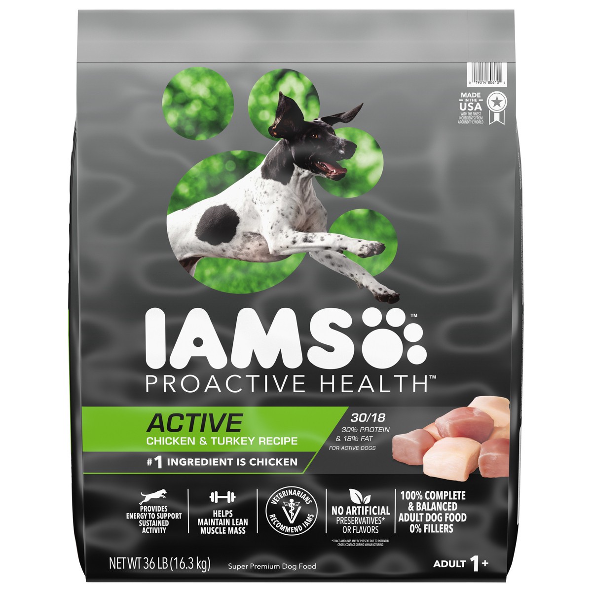 slide 1 of 15, IAMS PROACTIVE HEALTH Adult ACTIVE Dry Dog Food with Chicken and Turkey, 36 lb. Bag, 36 lb