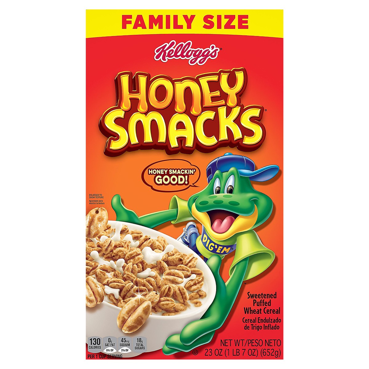slide 7 of 13, Honey Smacks Kellogg's Honey Smacks Breakfast Cereal, Made with Whole Grain, Kids Snacks, Family Size, Original, 23oz Box, 1 Box, 23 oz