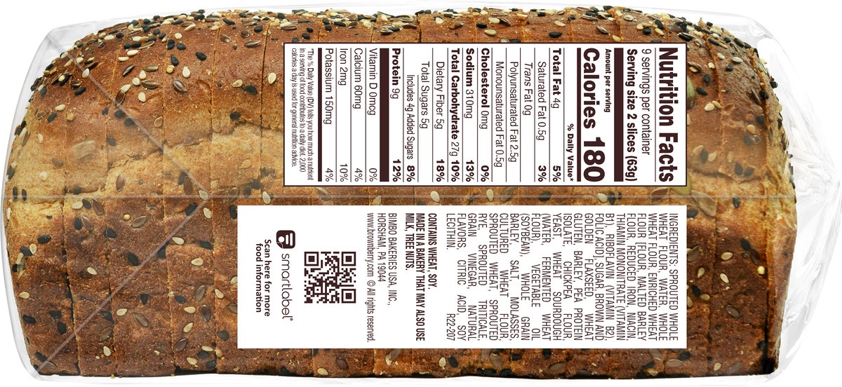 slide 8 of 9, Brownberry Grains Almighty Plant Protein Thin Sliced Bread, 20 oz, 20 oz
