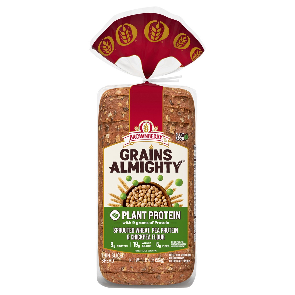 slide 1 of 9, Brownberry Grains Almighty Plant Protein Thin Sliced Bread, 20 oz, 20 oz