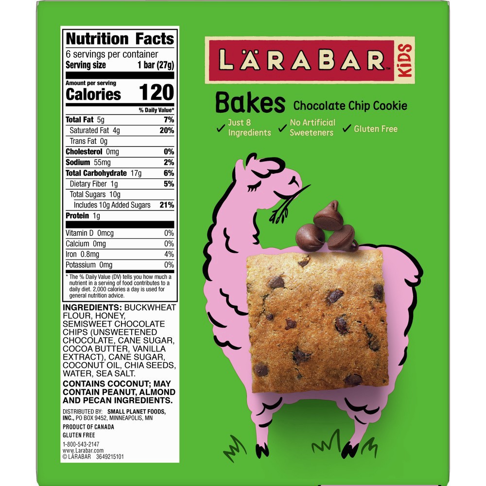 slide 6 of 21, LÄRABAR Kids, Bakes Chocolate Chip Cookie, Gluten Free Snack Bars, 6 Ct, 5.76 oz, 6 ct; 0.96 oz