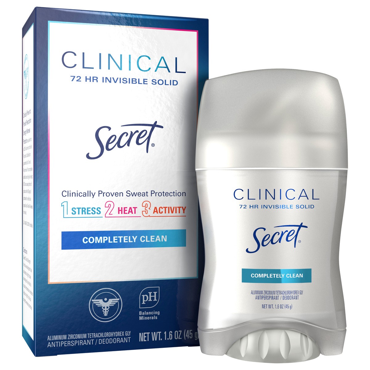 slide 2 of 4, Secret Clinical Strength Invisible Solid Antiperspirant and Deodorant for Women, Completely Clean, 1.6 oz, 1.6 oz