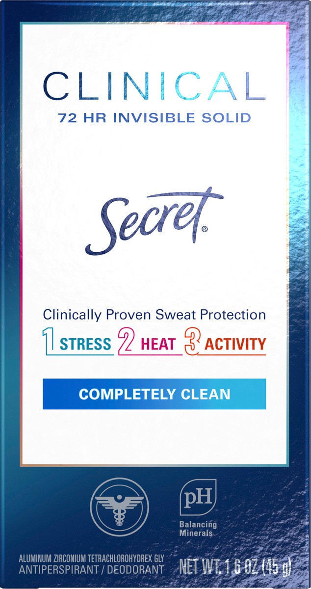 slide 4 of 4, Secret Clinical Strength Invisible Solid Antiperspirant and Deodorant for Women, Completely Clean, 1.6 oz, 1.6 oz