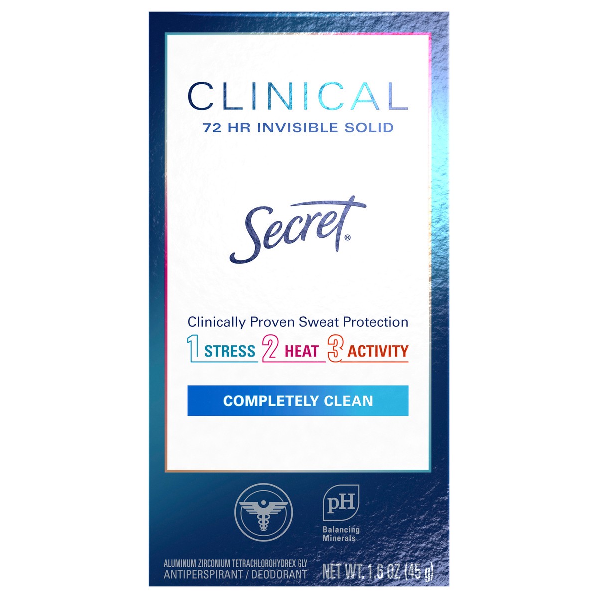 slide 1 of 4, Secret Clinical Strength Invisible Solid Antiperspirant and Deodorant for Women, Completely Clean, 1.6 oz, 1.6 oz