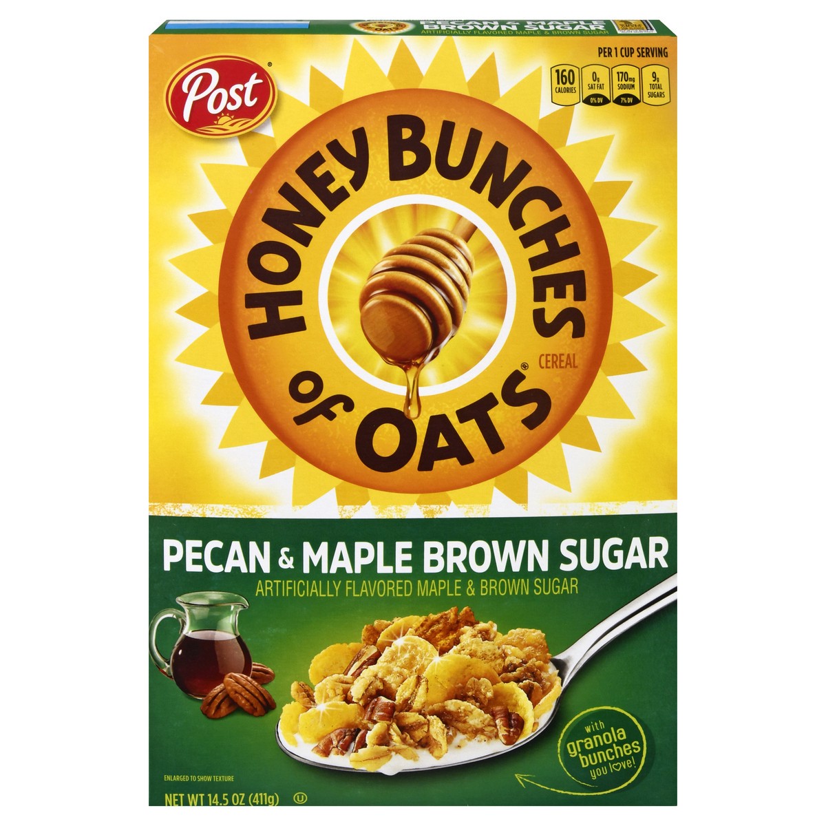 slide 1 of 2, Post Honey Bunches of Oats Pecan and Maple Brown Sugar Cereal, Heart Healthy, made with Whole Cereal, 14.5 Ounce, 14.5 oz