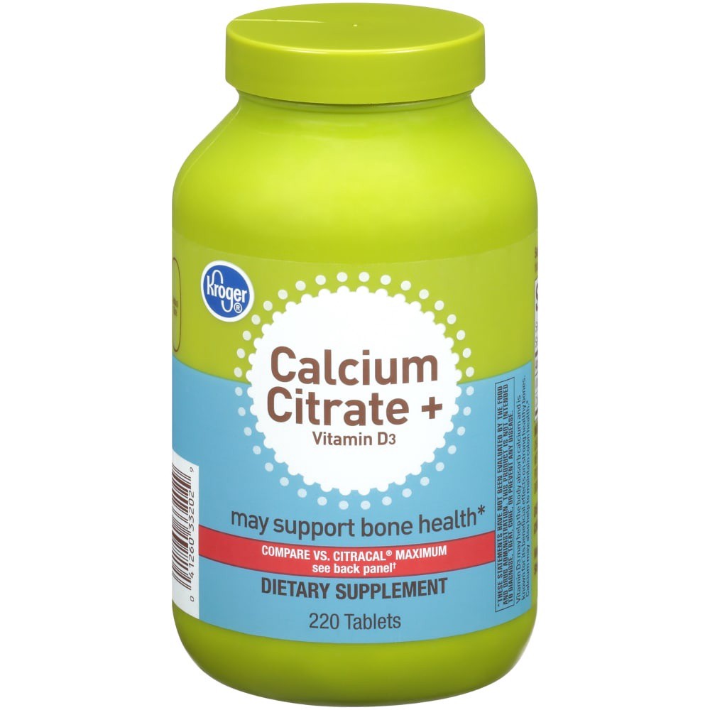 slide 1 of 3, Kroger Calcium Citrate + Vitamin D3 Dietary Supplement Tablets, 220 ct