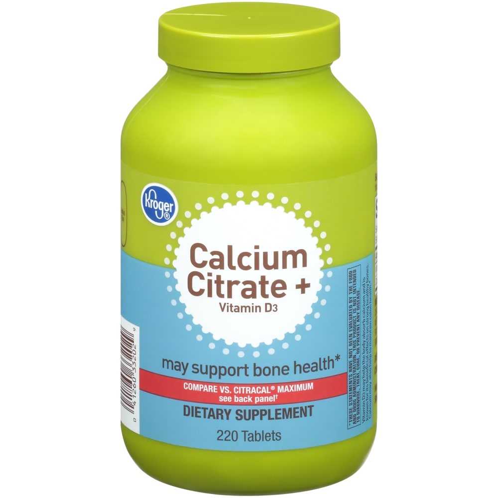 slide 1 of 1, Kroger Calcium Citrate + Vitamin D3 Dietary Supplement Tablets, 220 ct