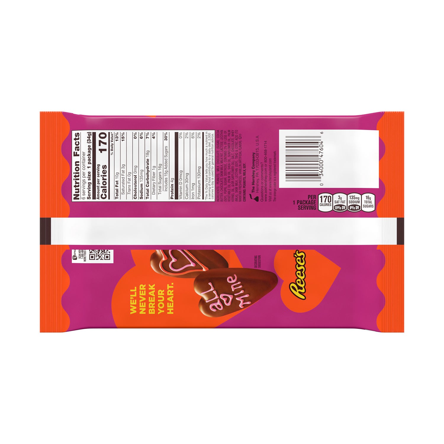 slide 7 of 8, REESE'S Milk Chocolate Peanut Butter Hearts Candy, Valentine's Day, 7.2 oz, Pack (6 Pack), 6 ct