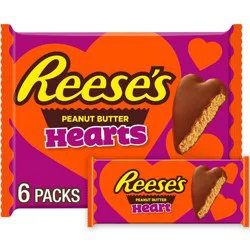 Reese's Milk Chocolate Peanut Butter Hearts, Valentine's Candy Packs, 1.2 oz (6 Count)