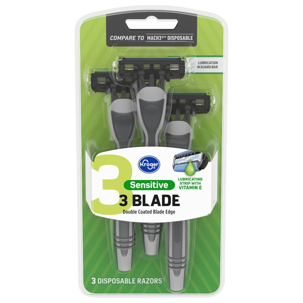 slide 2 of 2, Kroger® Men's 3 Blade Disposable Razors for Sensitive Skin, 3 ct