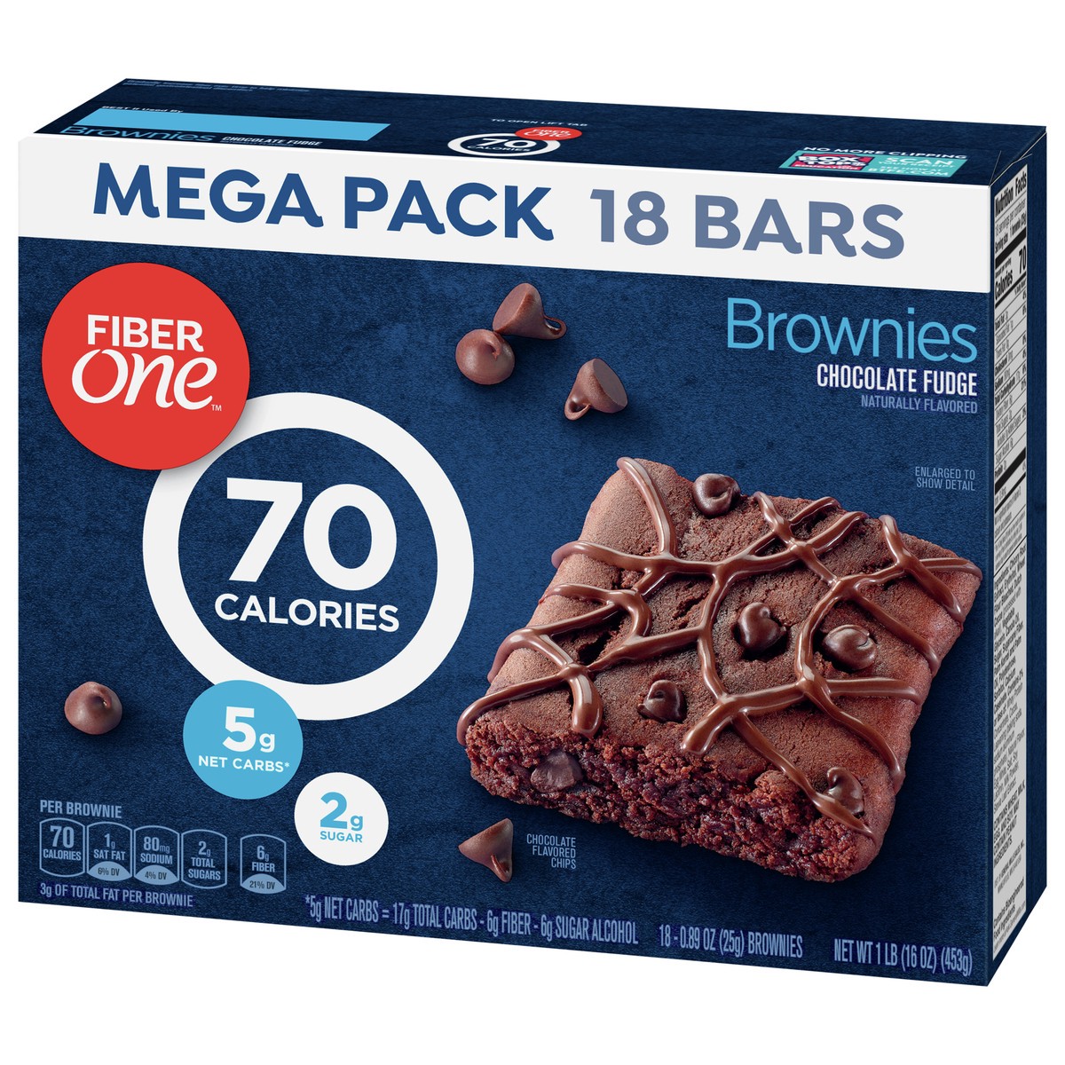 slide 4 of 9, Fiber One 70 Calorie Brownies, Chocolate Fudge Snack Bars, Mega Pack, 18 Ct, 16 oz, 18 ct