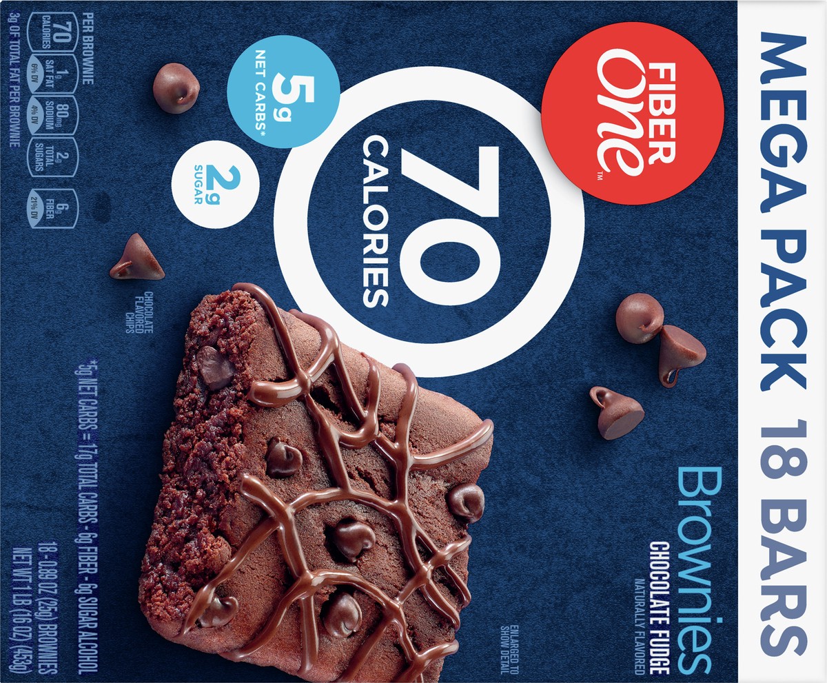 slide 6 of 9, Fiber One 70 Calorie Brownies, Chocolate Fudge Snack Bars, Mega Pack, 18 Ct, 16 oz, 18 ct
