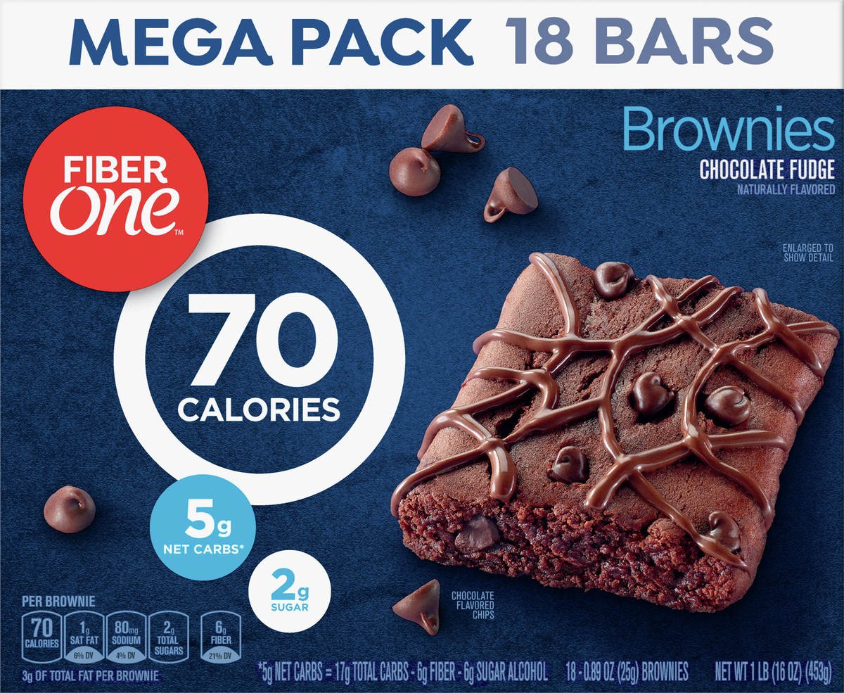 slide 9 of 9, Fiber One 70 Calorie Brownies, Chocolate Fudge Snack Bars, Mega Pack, 18 Ct, 16 oz, 18 ct