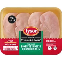 Tyson® All Natural Fresh Thin Sliced Boneless Skinless Chicken Breasts With Rib Meat