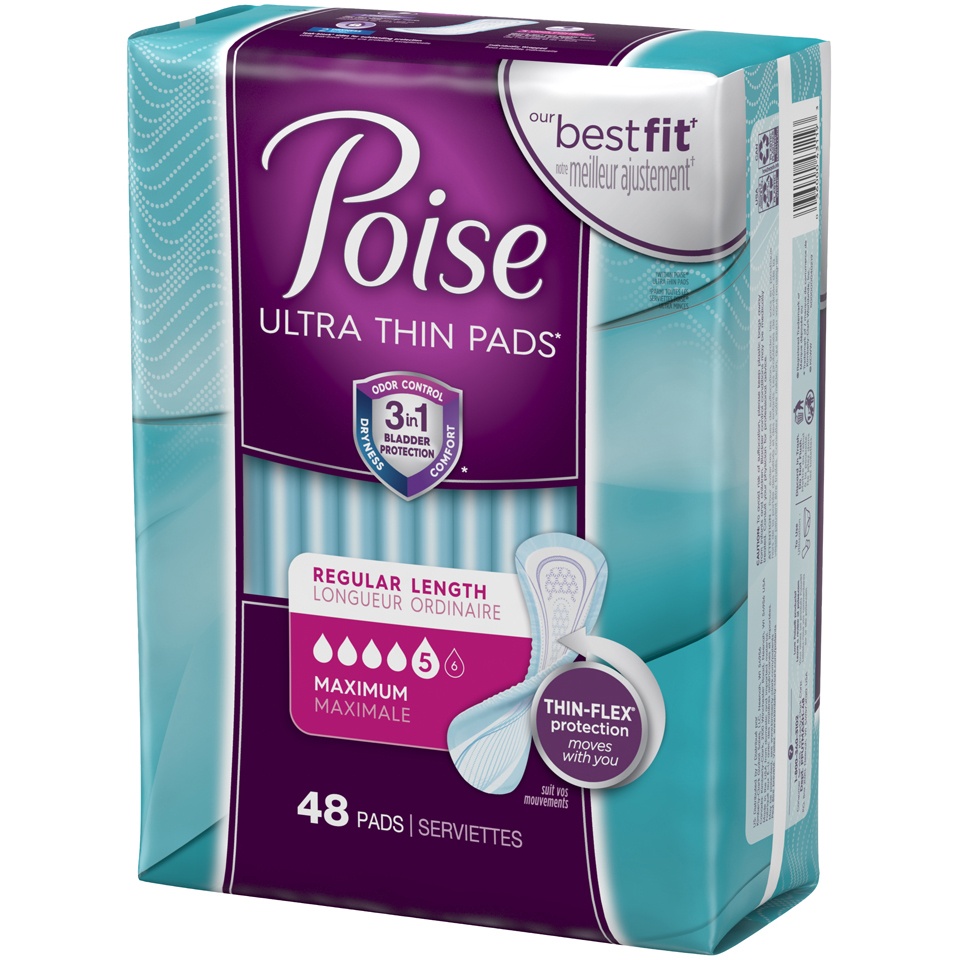 slide 3 of 3, Poise Thin-Shape Pad, Maximum Absorbency, Regular, 48 ct