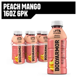 BODYARMOR Lyte Peach Mango Bottles, 16 fl oz, 6 Pack