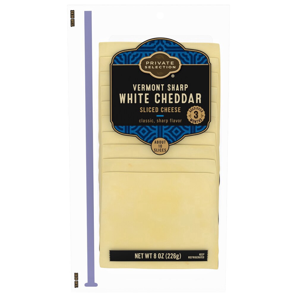 slide 2 of 2, Private Selection Vermont Sharp White Cheddar Sliced Cheese, 8 oz
