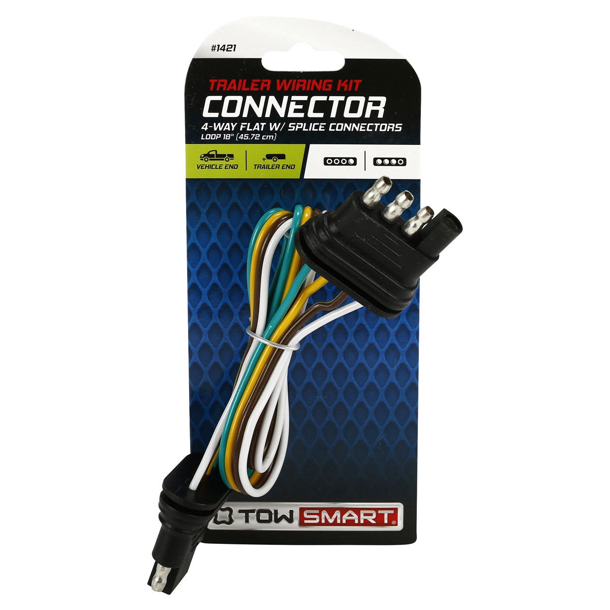 slide 1 of 5, TOWSMART Trailer Wiring Kit - 4 Way Flat, 18" with Splice Connectors, 18 in