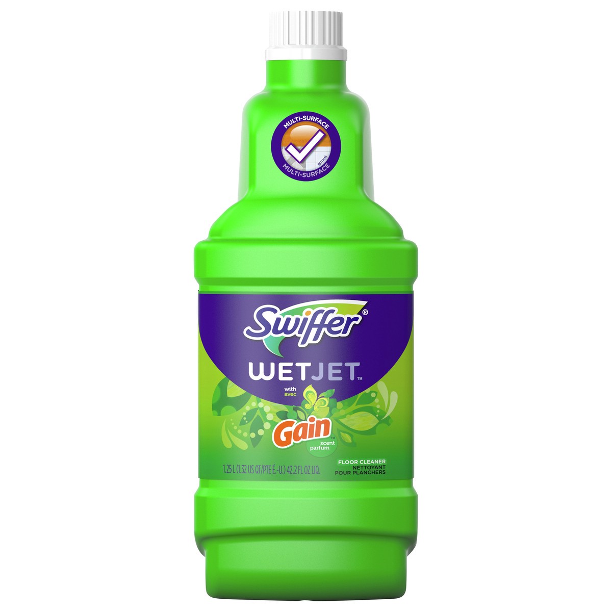 slide 1 of 2, Swiffer Wet Jet Mop Refill Solution, Wood, Laminate, Tile, Floor Cleaner, Gain, 1.25 Liters, 1.32 qt