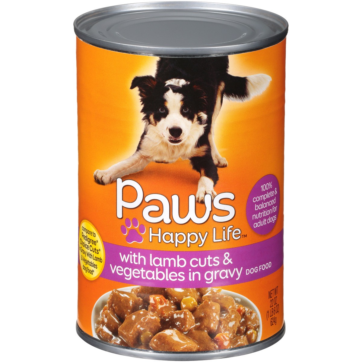 slide 1 of 12, Paws Happy Life Lamb Cuts & Vegetables In Gravy Dog Food, 22 oz