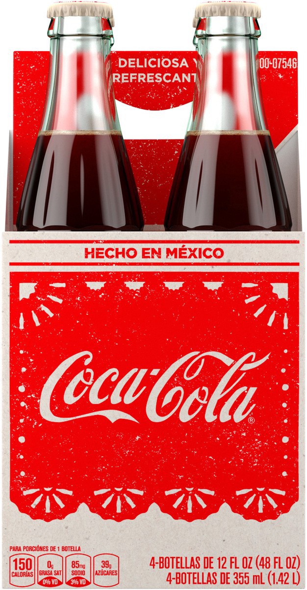 slide 2 of 8, Coca-Cola Mexican Coke Soda Soft Drink, Cane Sugar, 355 mL, 4 Pack, 4 ct; 355 ml